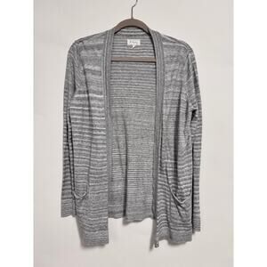 Lou & Grey Open Front Cardigan Lightweight Pockets Striped Gray / White